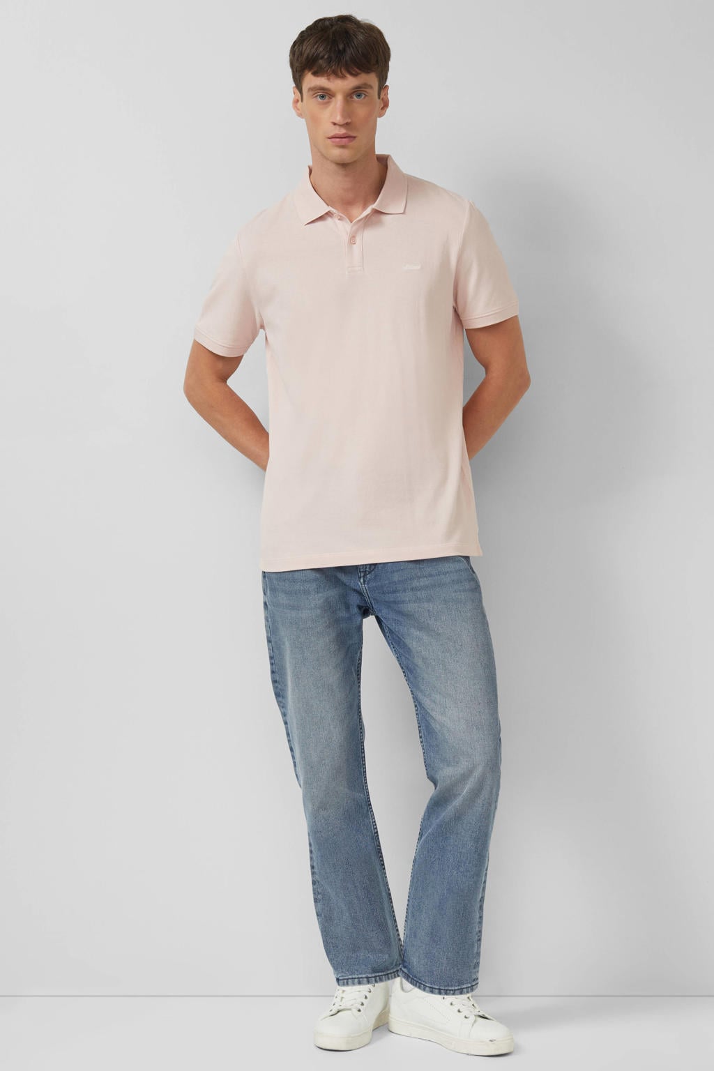 Roze heren s.Oliver regular polo van katoen met effen, korte mouwen, knoopsluiting en borduursels