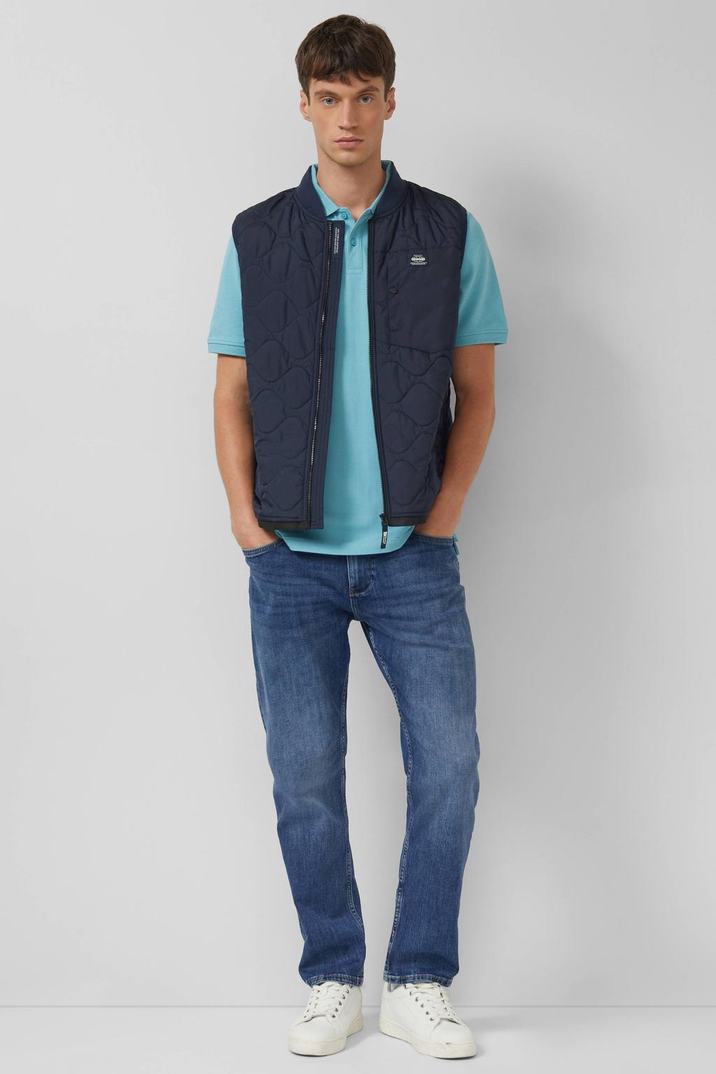 Turquoise heren s.Oliver regular polo turqoise van katoen met effen, korte mouwen, knoopsluiting en borduursels