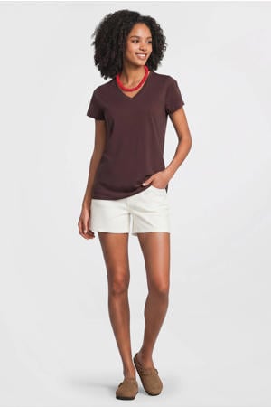T-shirt met V-hals donkerbruin