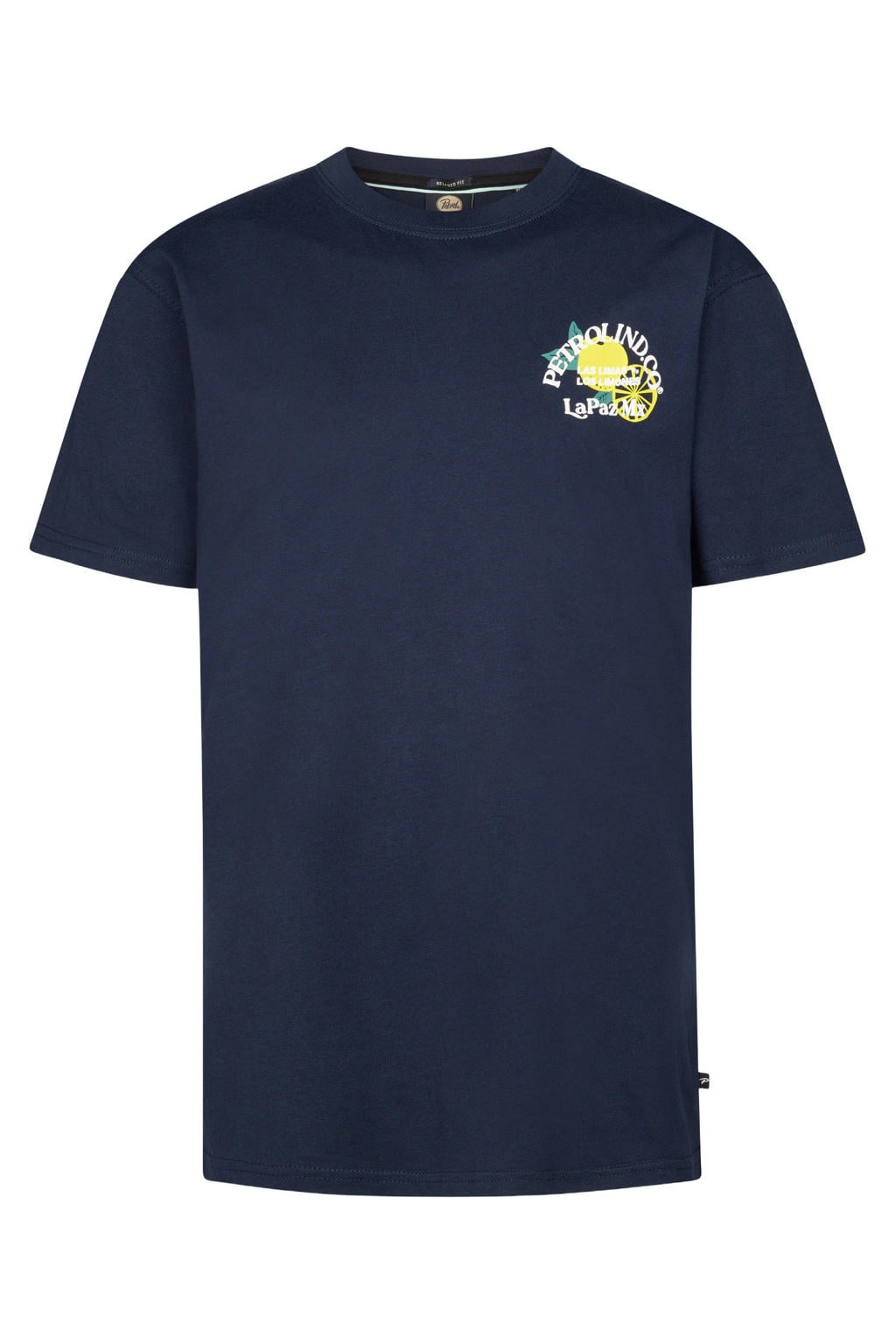 Donkerblauwe jongens Petrol Industries T-shirt van katoen met backprint, korte mouwen en ronde hals