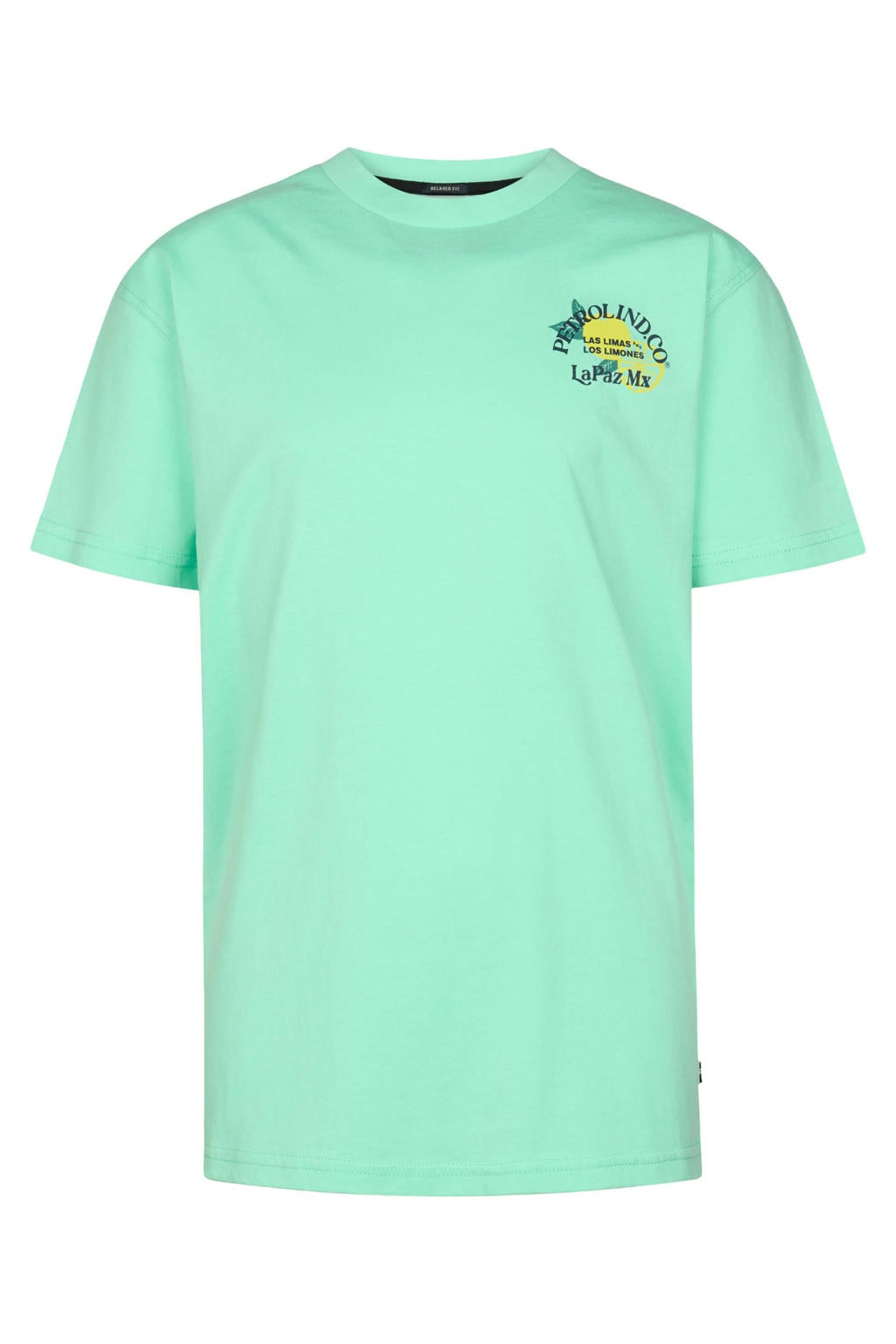 Groene jongens Petrol Industries T-shirt van katoen met backprint, korte mouwen en ronde hals
