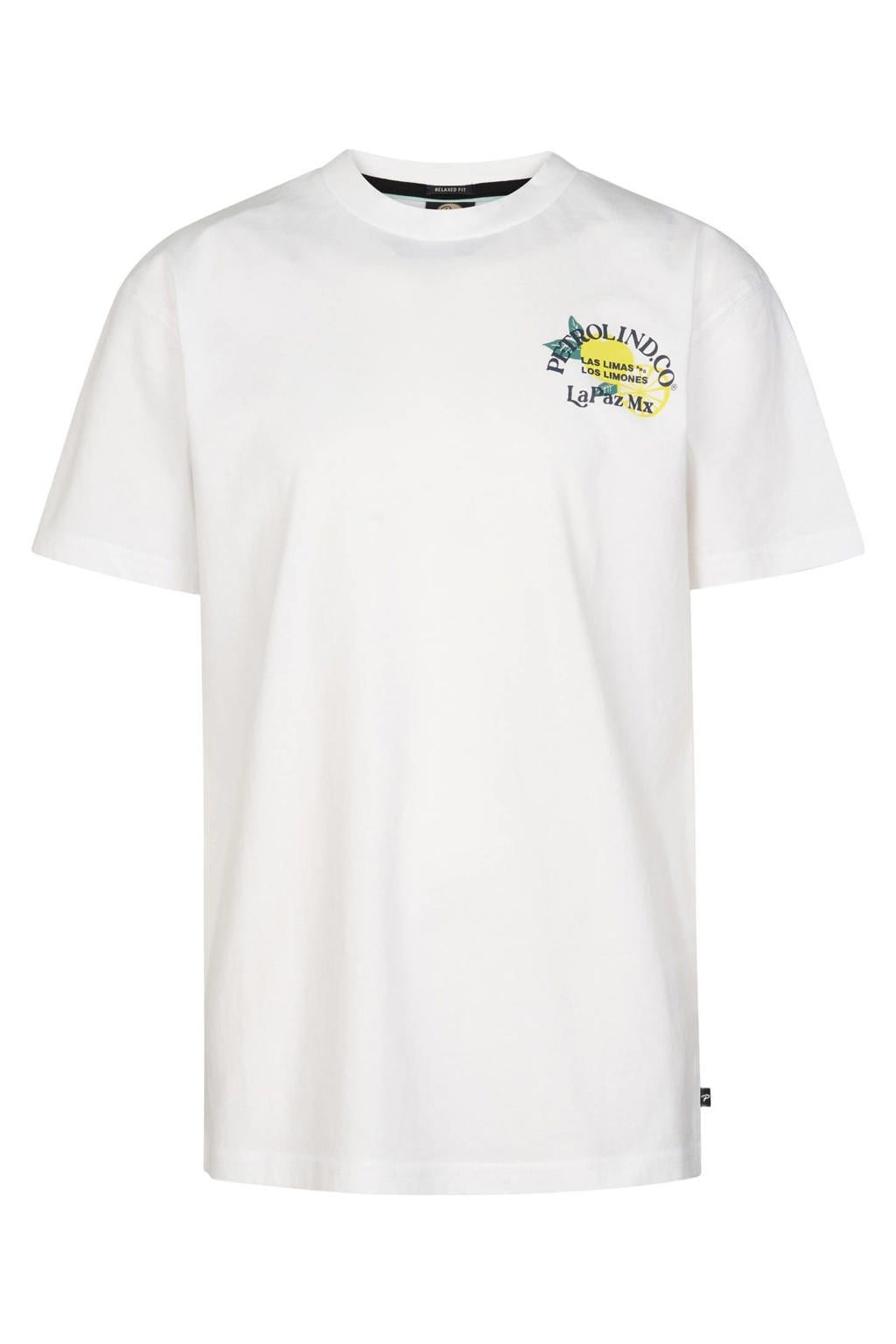 Witte jongens Petrol Industries T-shirt van katoen met backprint, korte mouwen en ronde hals