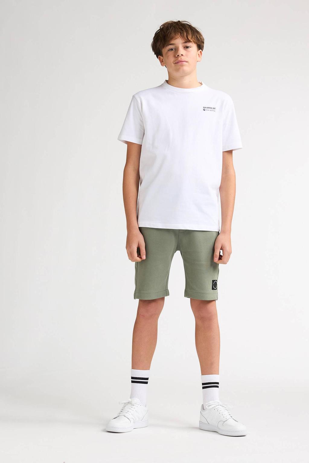 Witte jongens Petrol Industries T-shirt van stretchkatoen met backprint, korte mouwen en ronde hals