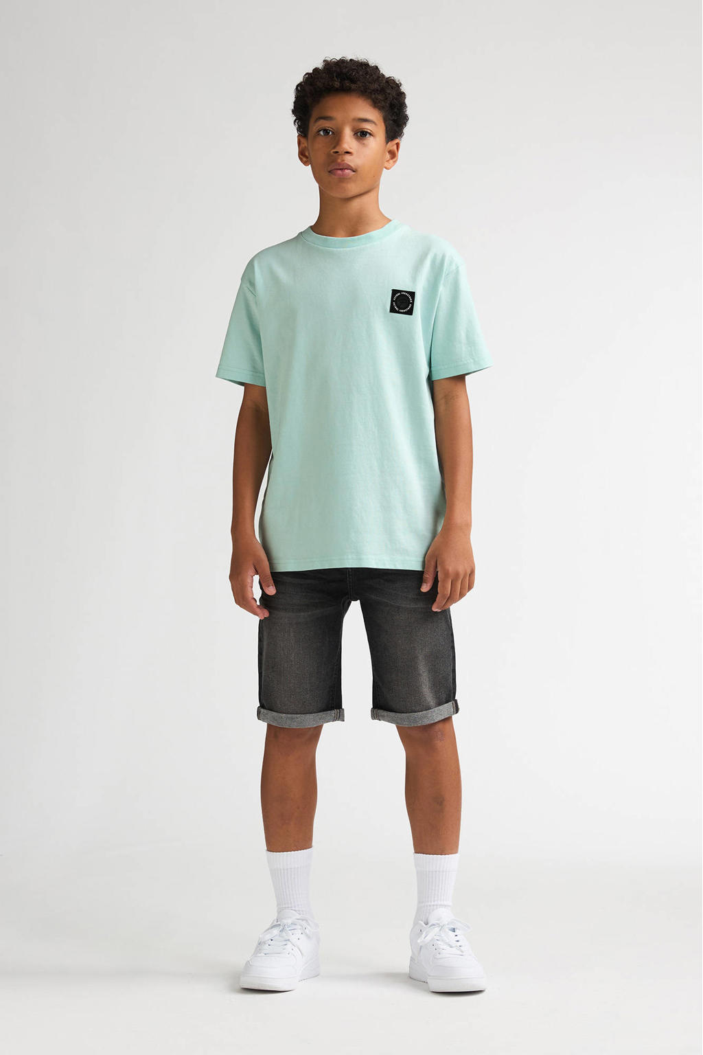 Mintgroene jongens Petrol Industries T-shirt van katoen met backprint, korte mouwen en ronde hals