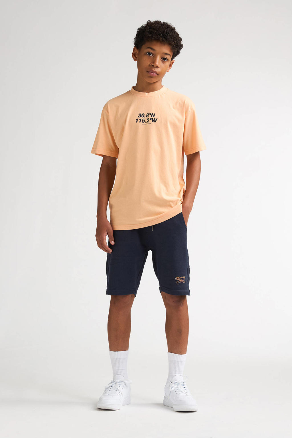 Oranje jongens Petrol Industries T-shirt van katoen met backprint, korte mouwen en ronde hals
