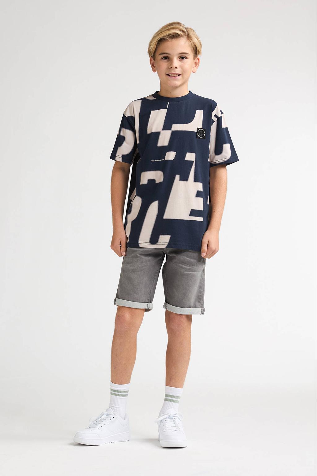 Grey denim jongens Petrol Industries slim short met regular waist en effen