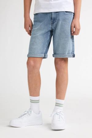 regular waist short medium blue denim