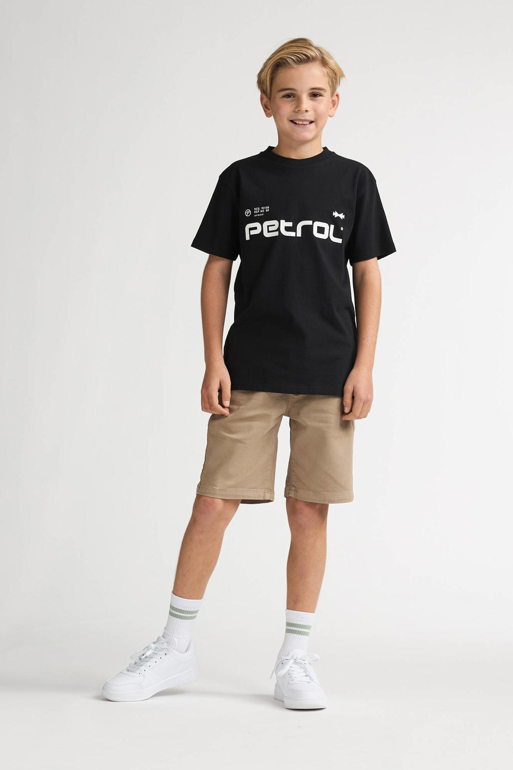 Zwarte jongens Petrol Industries T-shirt van katoen met logo dessin, korte mouwen en ronde hals