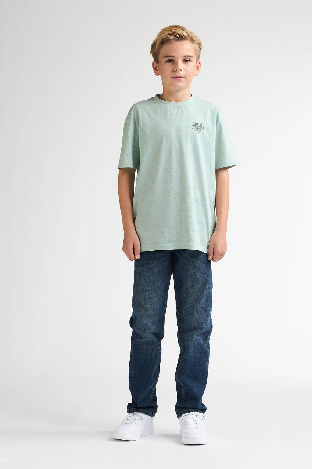 Mintgroene jongens Petrol Industries T-shirt van katoen met printopdruk, korte mouwen en ronde hals