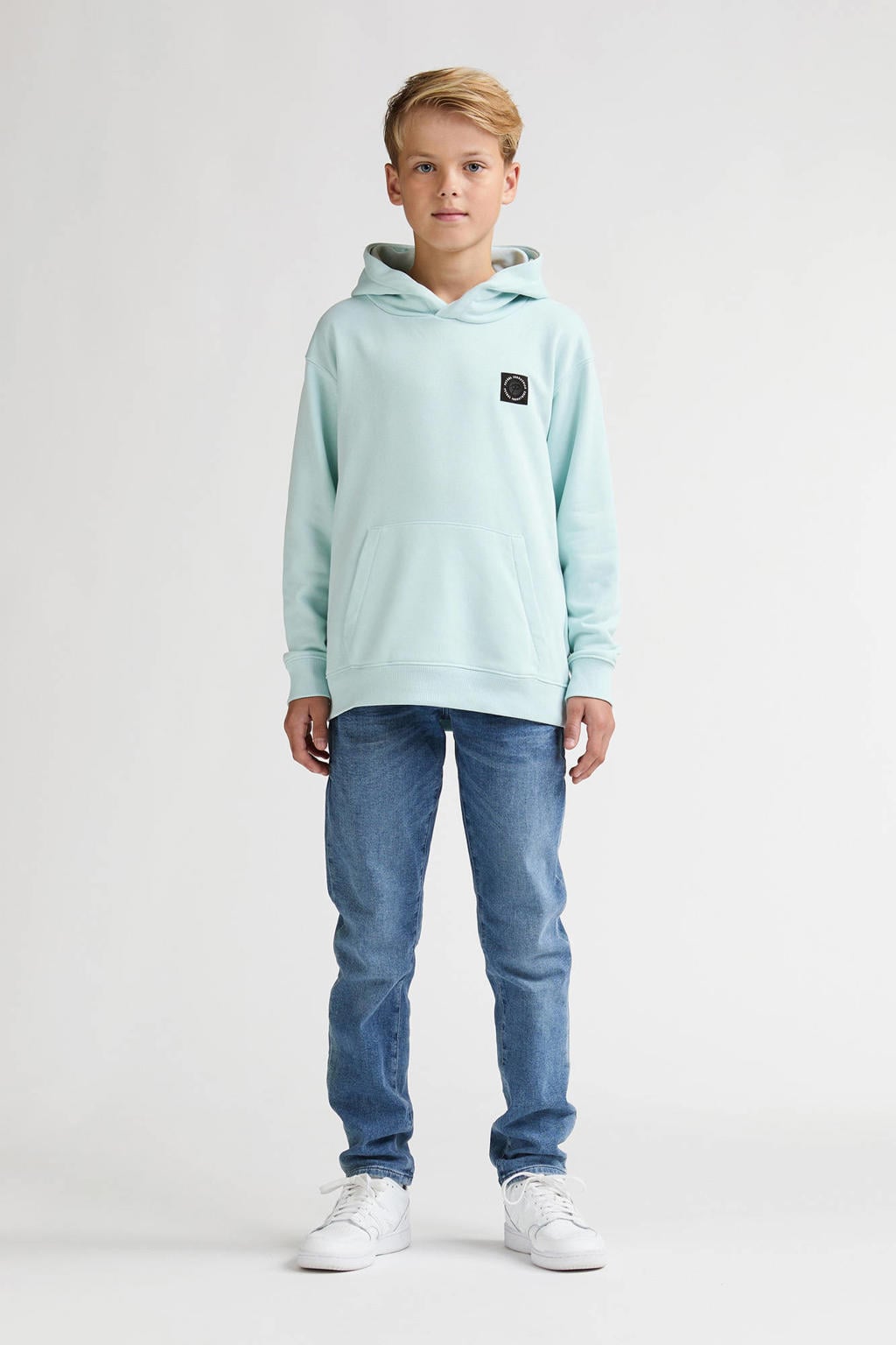 Mintgroene jongens Petrol Industries hoodie van sweat materiaal met effen, lange mouwen en capuchon