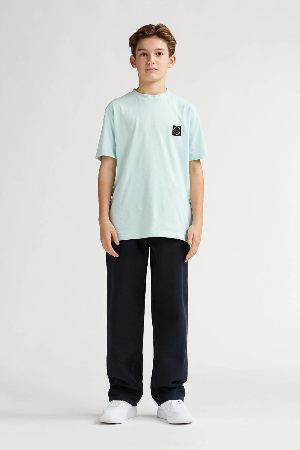 Mintgroene jongens Petrol Industries T-shirt van katoen met effen, korte mouwen en ronde hals