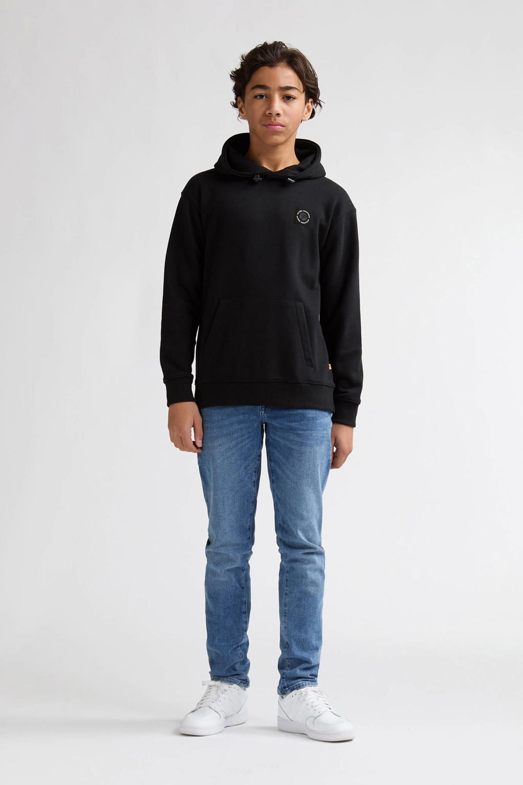 Zwarte jongens Petrol Industries hoodie van sweat materiaal met effen, lange mouwen en capuchon