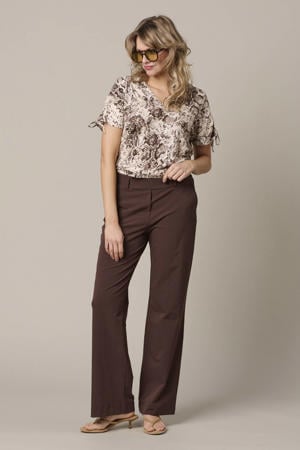 top met dierenprint donkerbruin