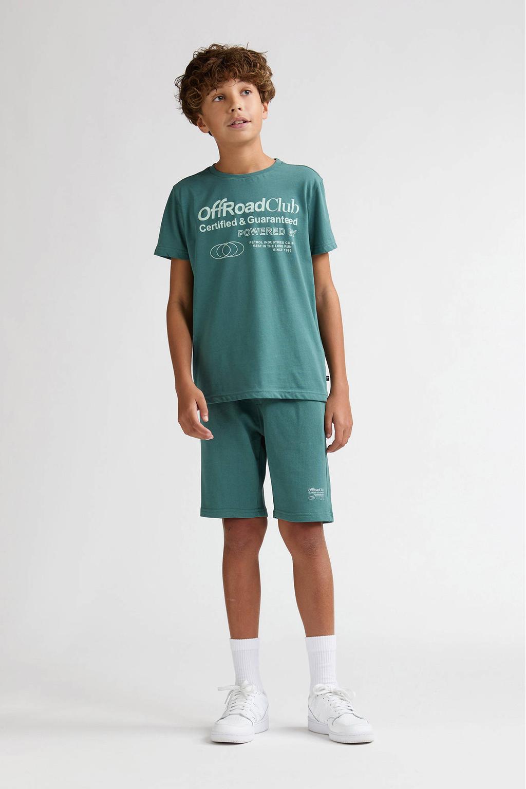 Groene jongens Petrol Industries T-shirt van katoen met printopdruk, korte mouwen en ronde hals