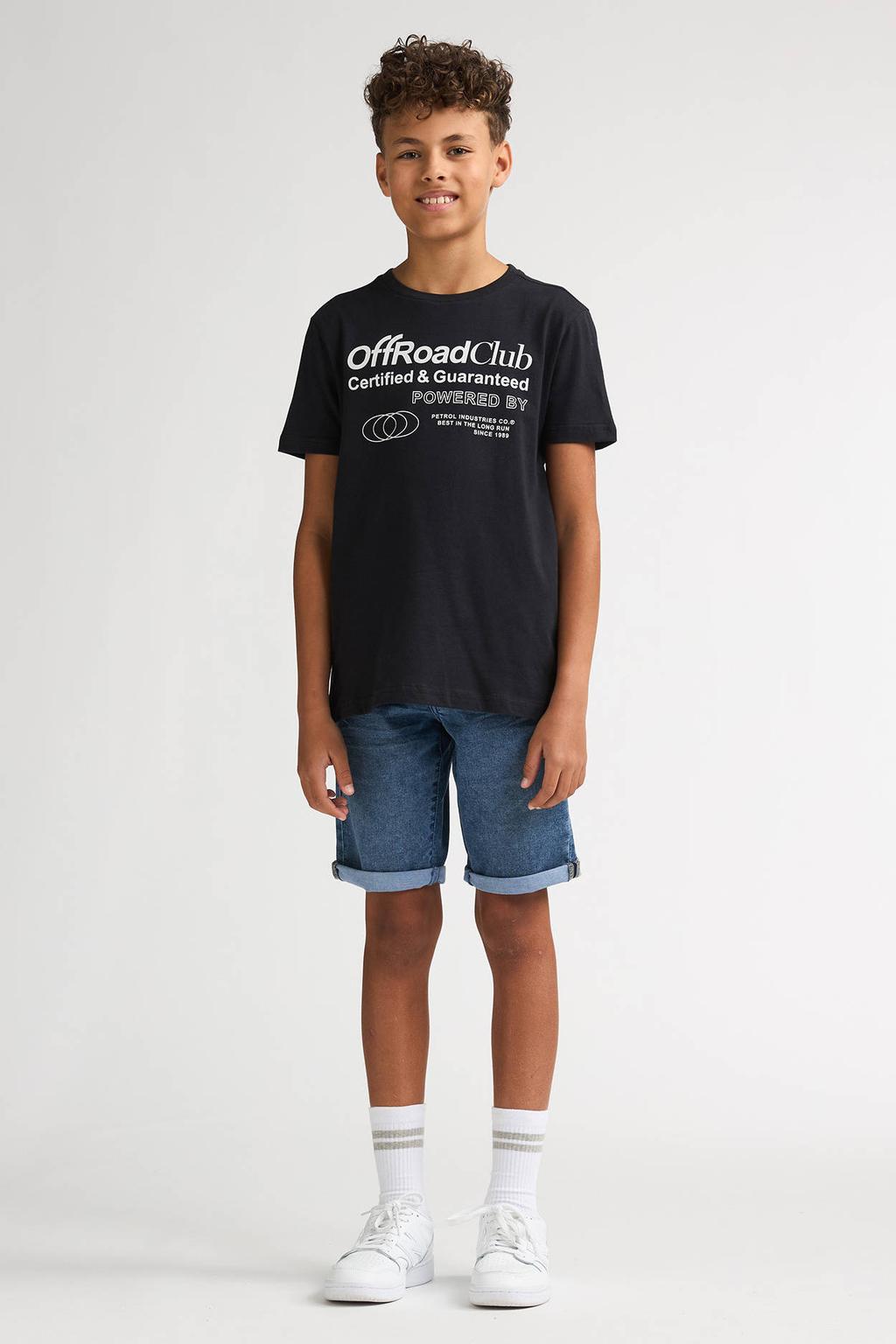 Zwarte jongens Petrol Industries T-shirt van katoen met printopdruk, korte mouwen en ronde hals
