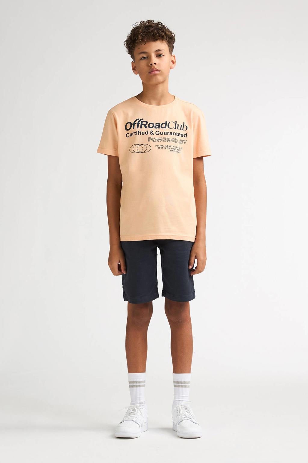Oranje jongens Petrol Industries T-shirt van katoen met printopdruk, korte mouwen en ronde hals