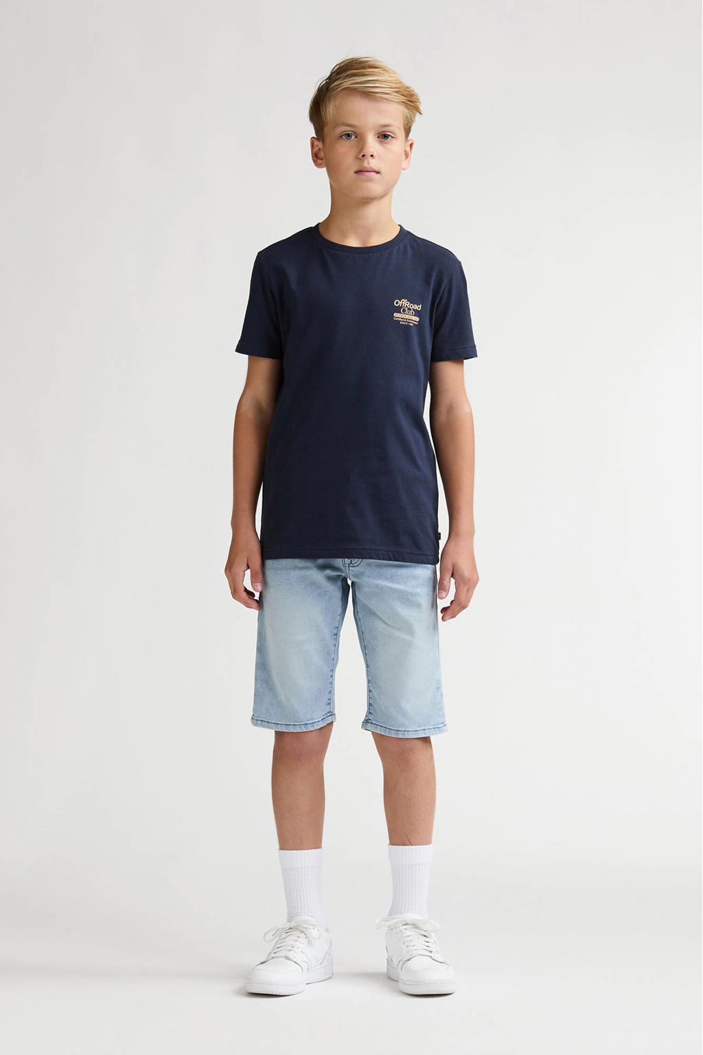 Donkerblauwe jongens Petrol Industries T-shirt van katoen met backprint, korte mouwen en ronde hals