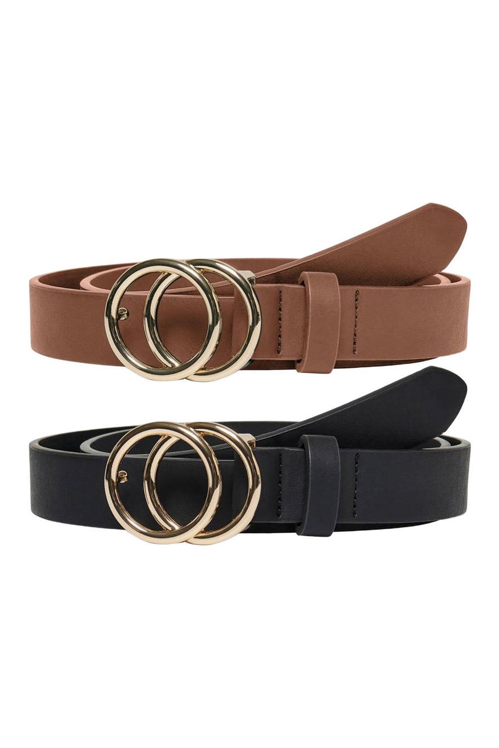 ONLY riem ONLRASMI - zwart/cognac (set van 2)