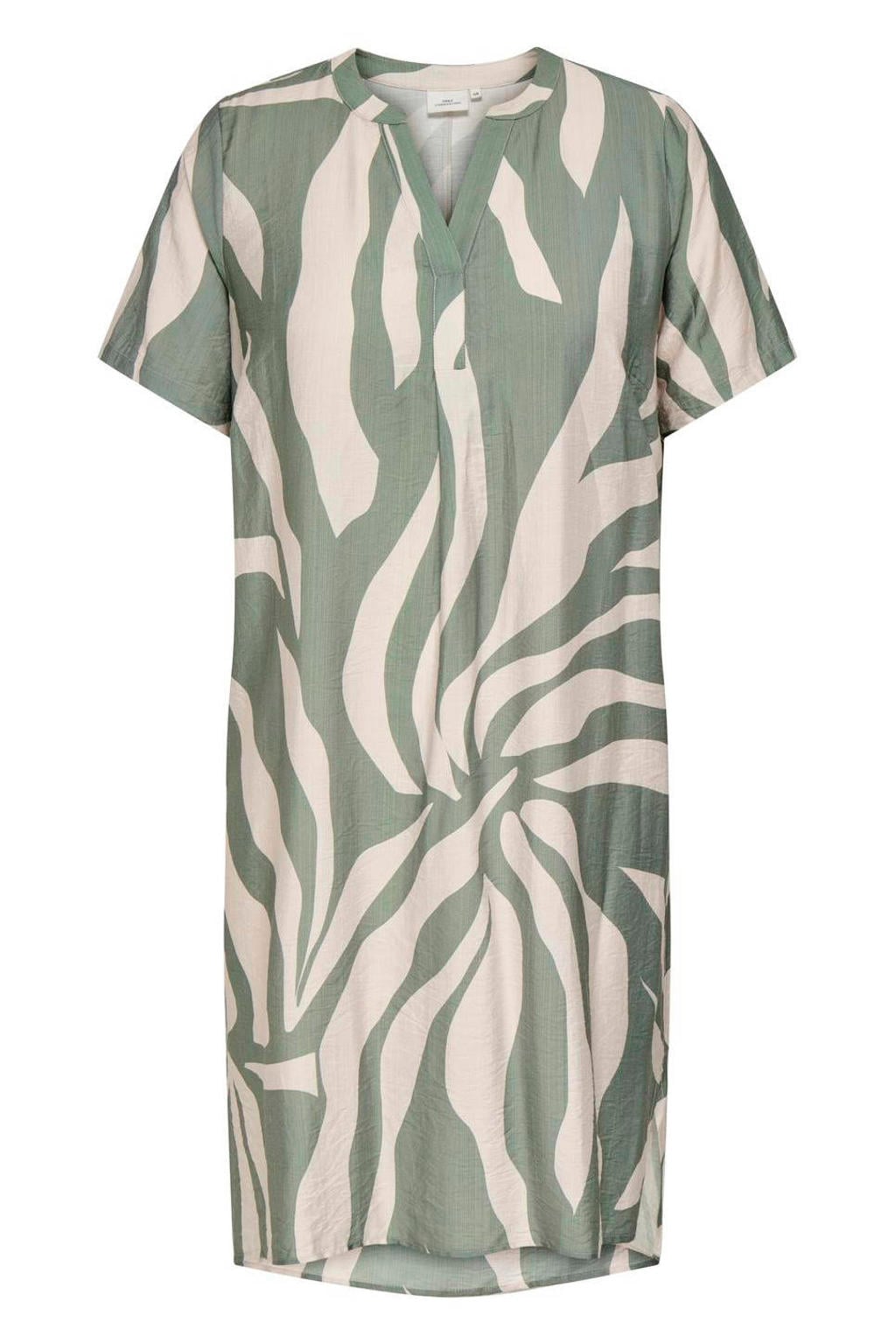 Groene dames ONLY CARMAKOMA gebloemde mini jurk van modal met korte mouwen, V-hals en geweven detail