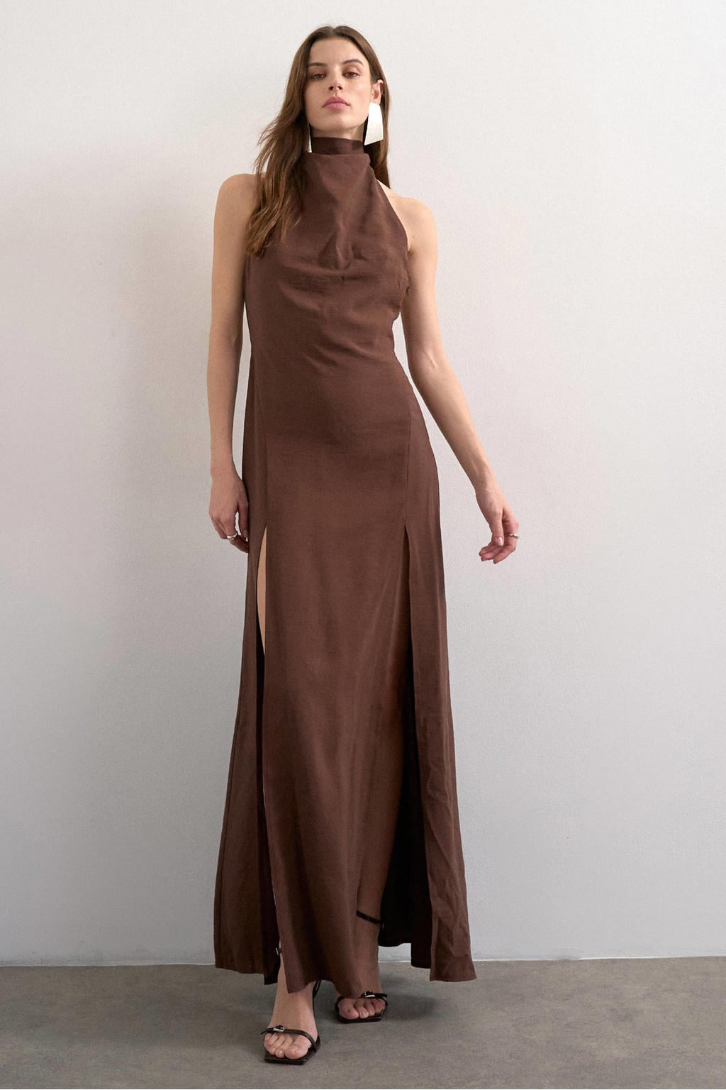 Donkerblauwe dames TOPSHOP halterjurk van modal met effen en split