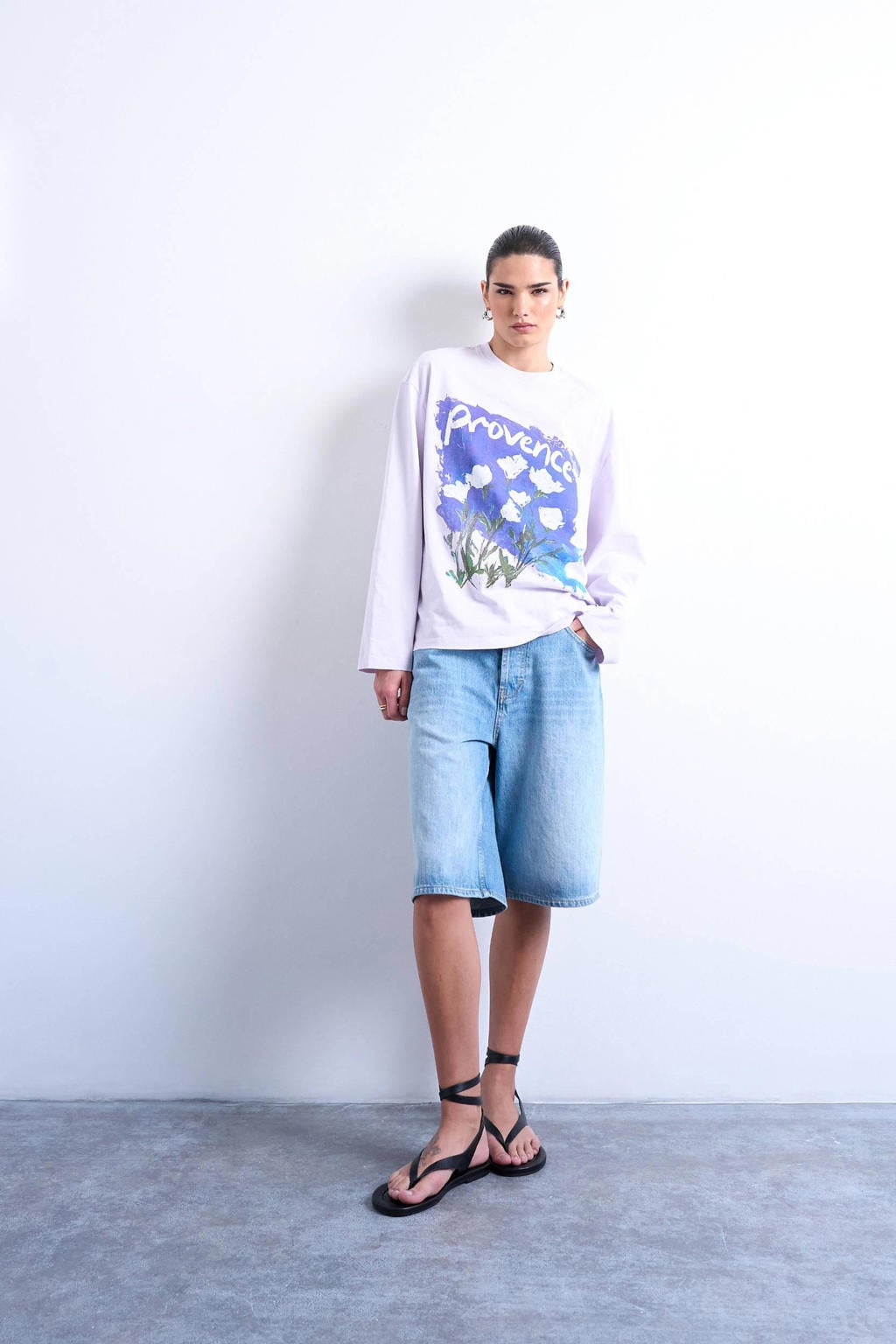 Lila en paarse dames TOPSHOP longsleeve van katoen met printopdruk, lange mouwen en ronde hals