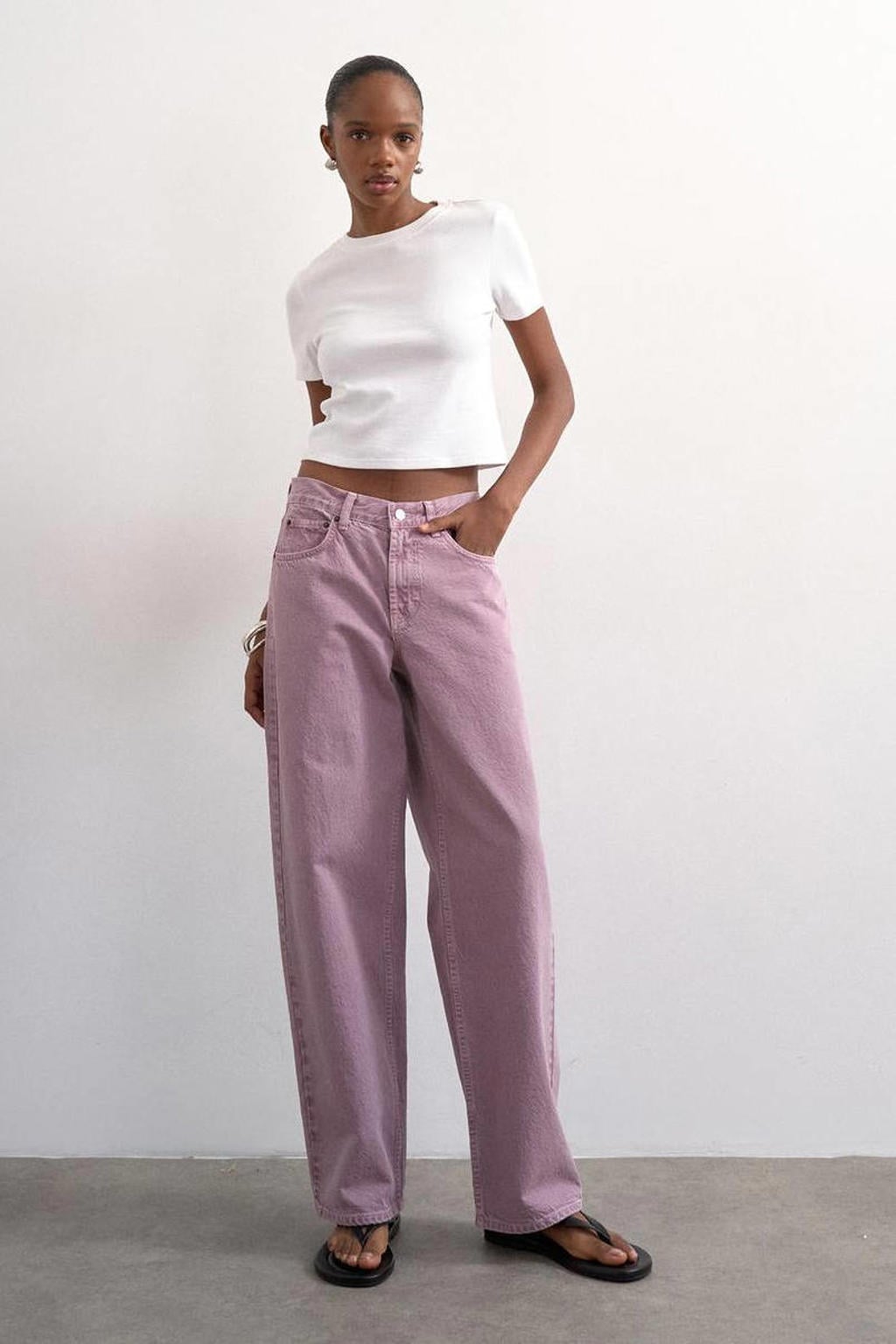 Lilakleurige dames TOPSHOP Tscinch Lr Wide Dnm Jeans Purple high waist barrel jeans met rits- en knoopsluiting en effen