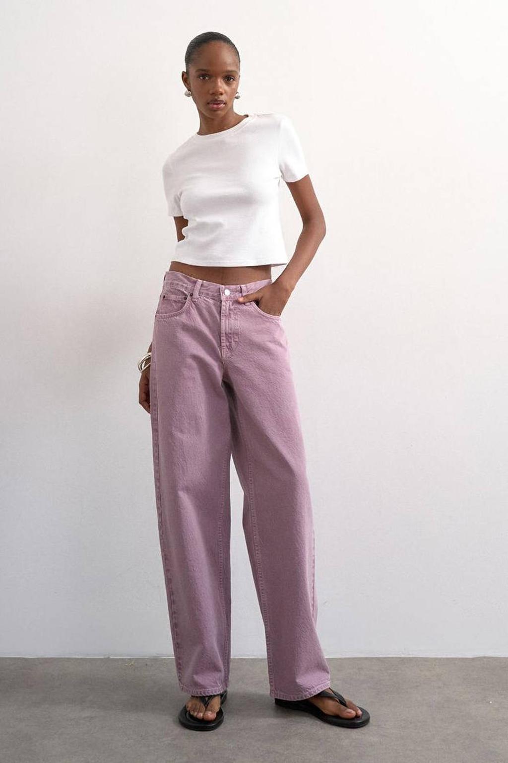 Lilakleurige dames TOPSHOP Tscinch Lr Wide Dnm Jeans Purple high waist barrel jeans met rits- en knoopsluiting en effen