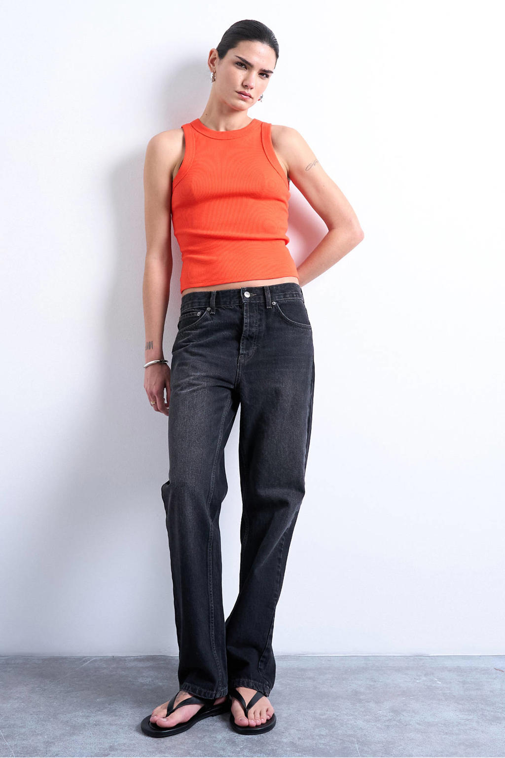 Oranje dames TOPSHOP top met effen en ronde hals