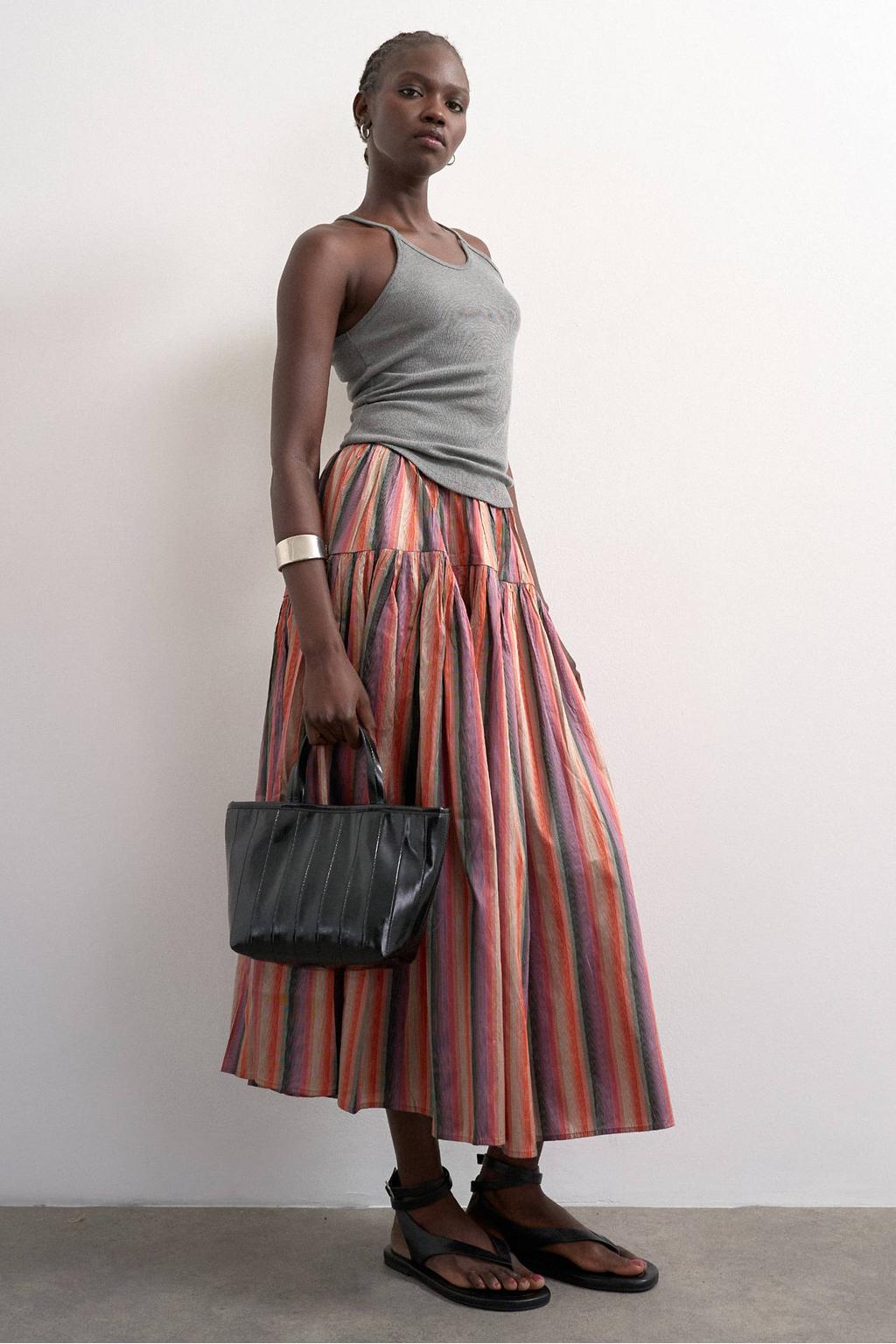 Multikleurige dames TOPSHOP gestreepte A-lijn rok gemaakt van polyester en met elastische tailleband