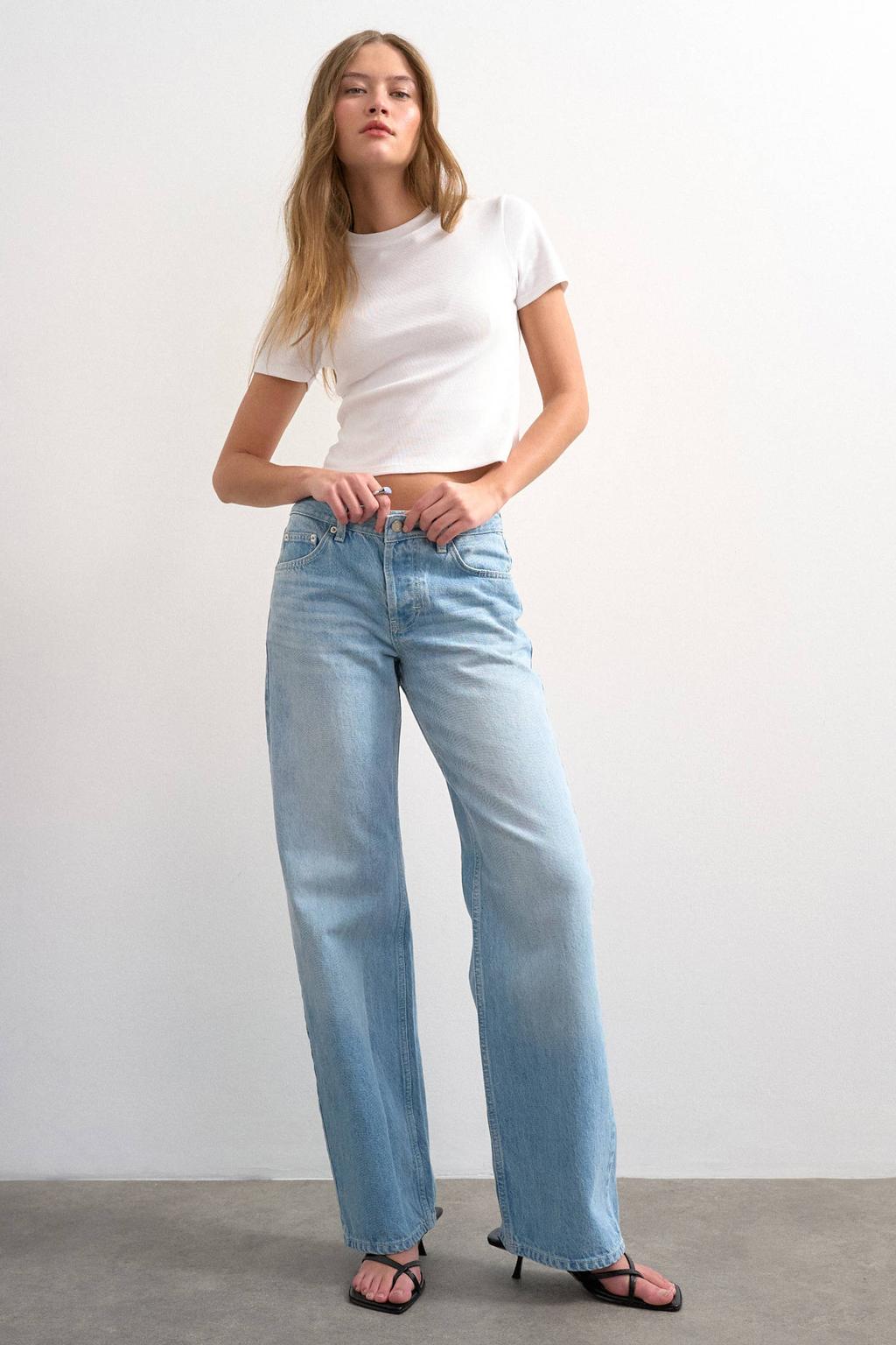TOPSHOP Tsember Lr Wide Dnm Jeans Lb Noos low waist wide leg jeans light blue denim