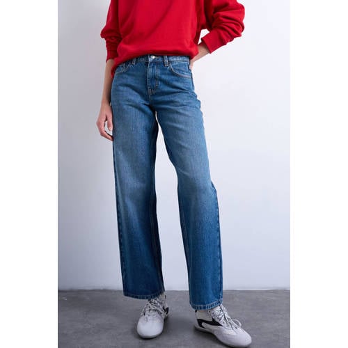 TOPSHOP Tscinch Lr Wide Dnm Jeans Mb Noos straight leg jeans medium blue denim afbeelding