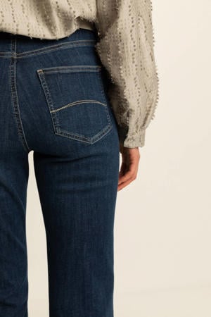 high waist straight leg jeans dark blue denim