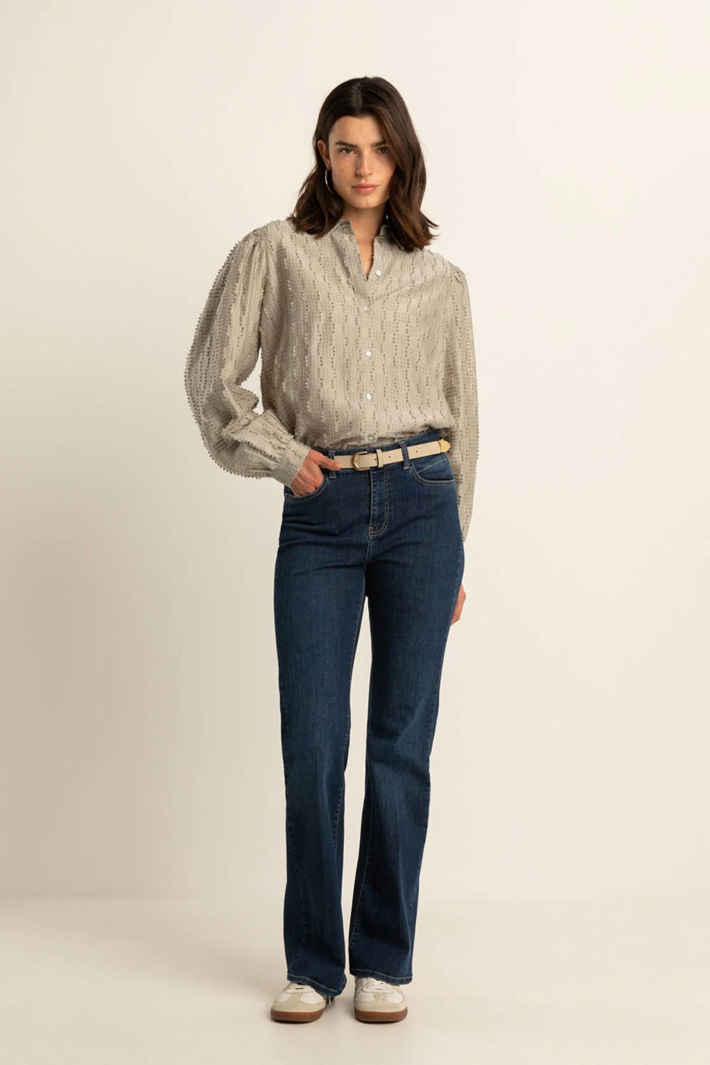 Dark blue denim dames Expresso high waist straight leg jeans dark blue van denim met rits- en knoopsluiting en effen