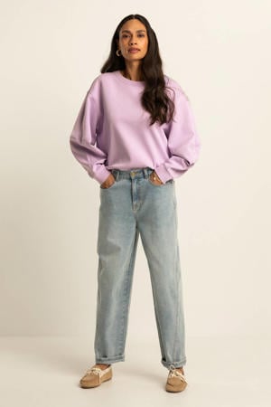 high waist tapered jeans light blue denim