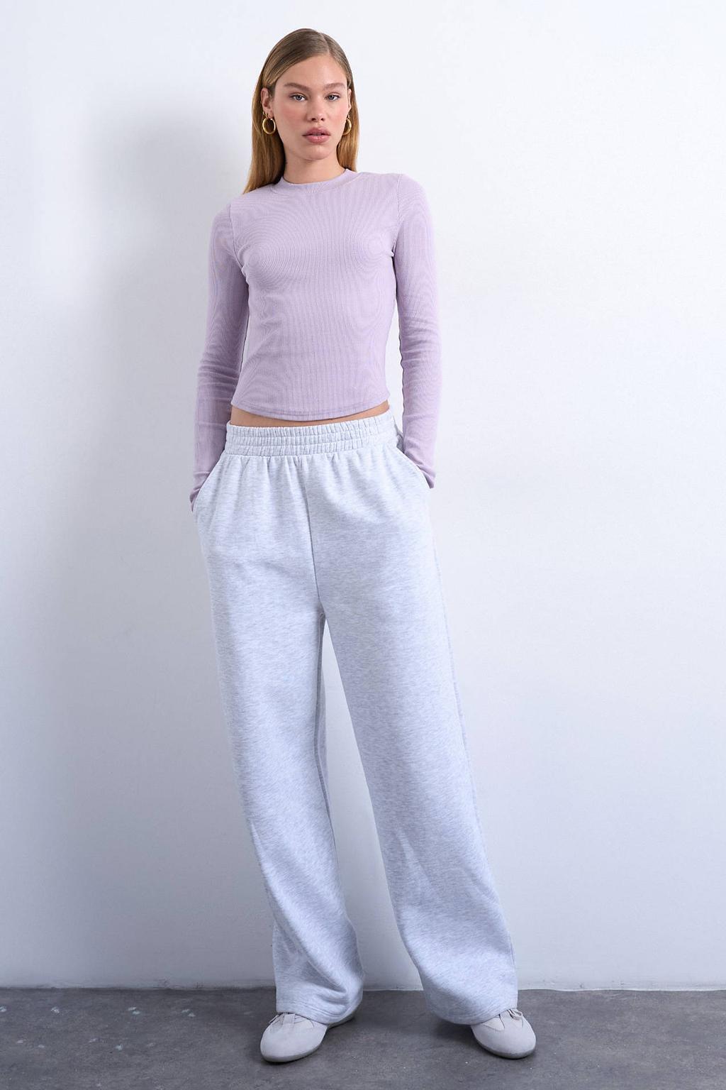 Lilakleurige dames TOPSHOP longsleeve van katoen met effen, lange mouwen en ronde hals