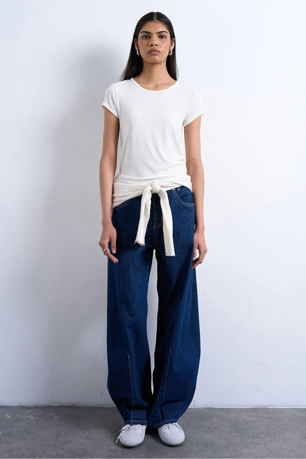 Witte dames TOPSHOP T-shirt van viscose met effen, korte mouwen en ronde hals