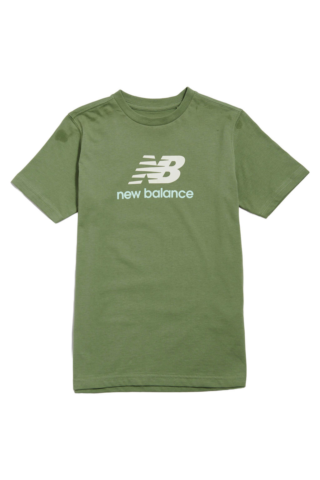 Groene jongens en meisjes New Balance T-shirt van katoen met printopdruk, korte mouwen en ronde hals