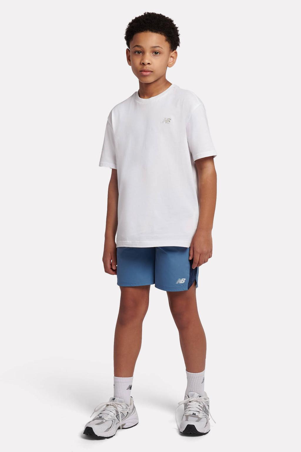 Blauwe jongens en meisjes New Balance short van polyester met elastische tailleband met koord en effen