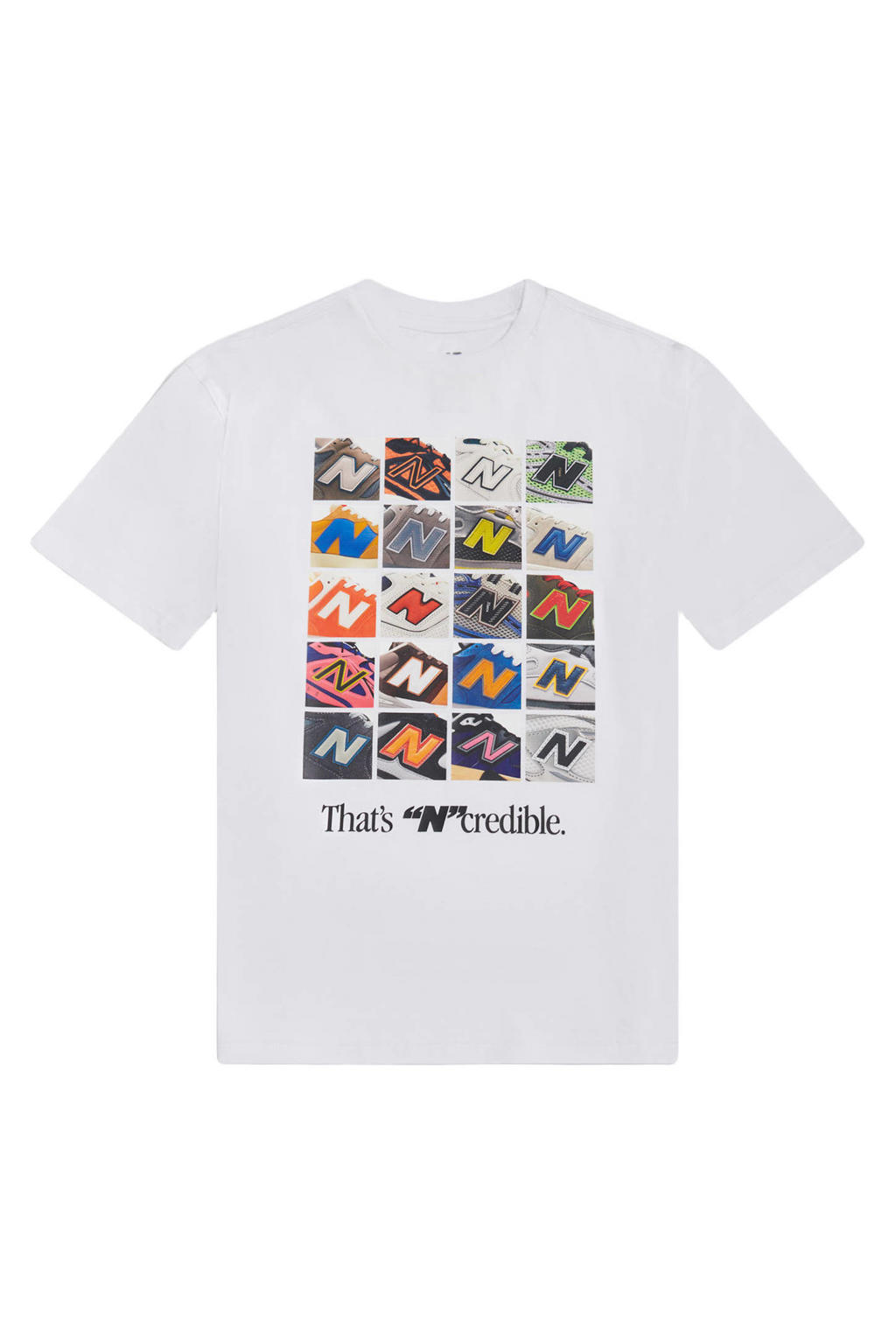 Witte jongens en meisjes New Balance T-shirt van katoen met backprint, korte mouwen en ronde hals