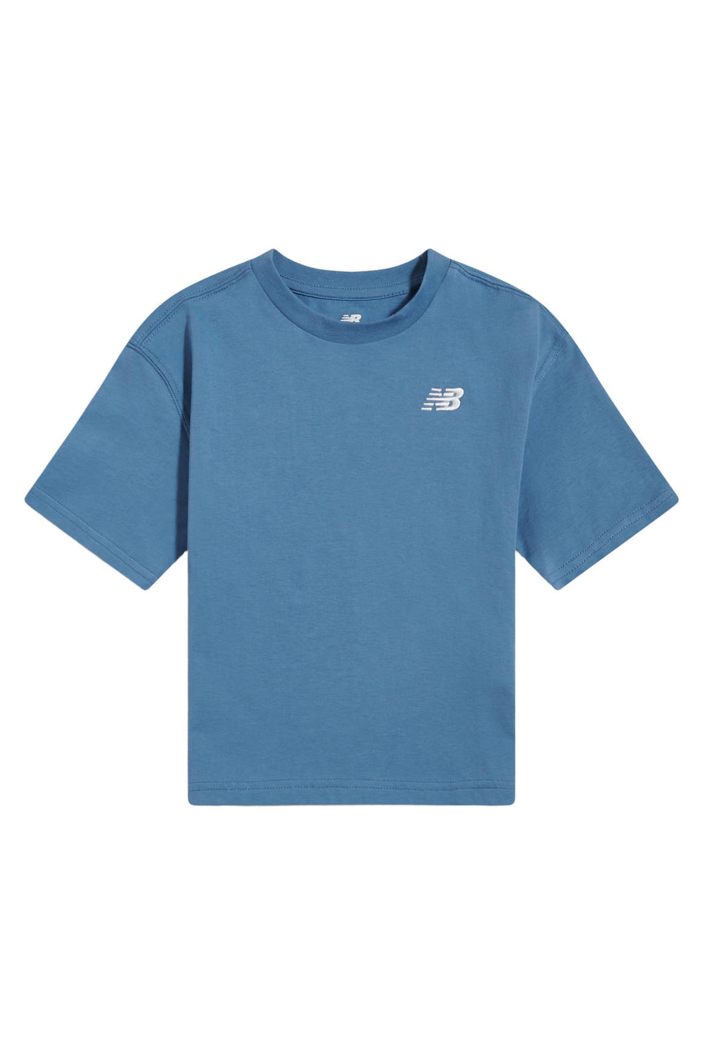 Blauwe jongens en meisjes New Balance T-shirt van katoen met effen, korte mouwen en ronde hals