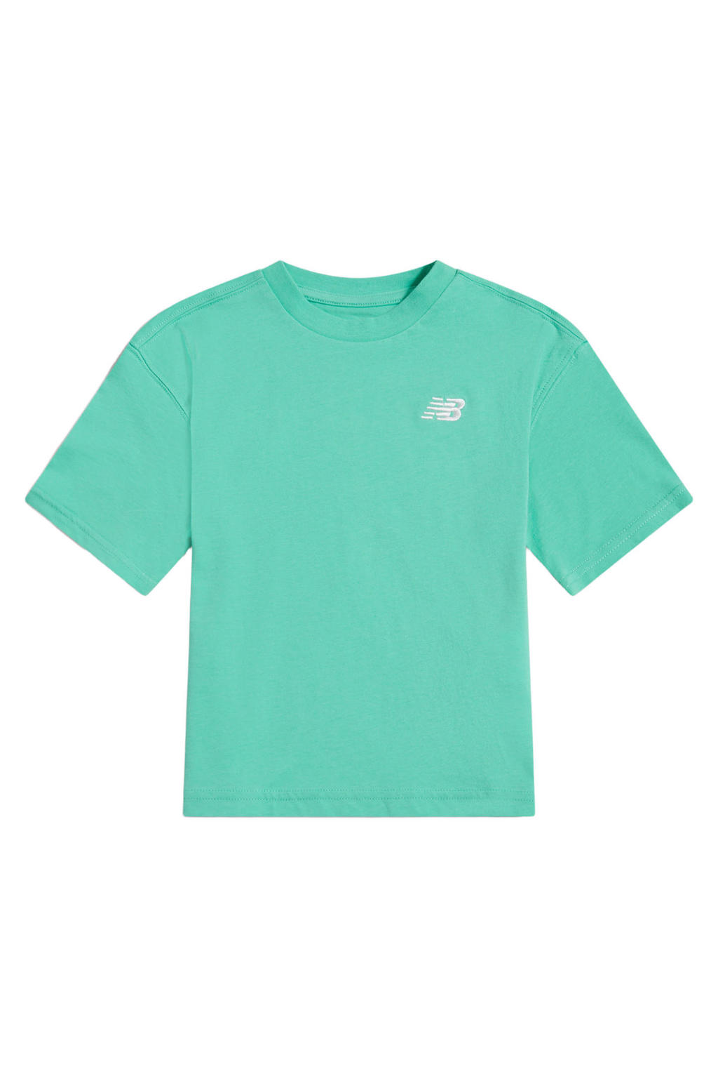 Groene jongens en meisjes New Balance T-shirt van katoen met effen, korte mouwen en ronde hals