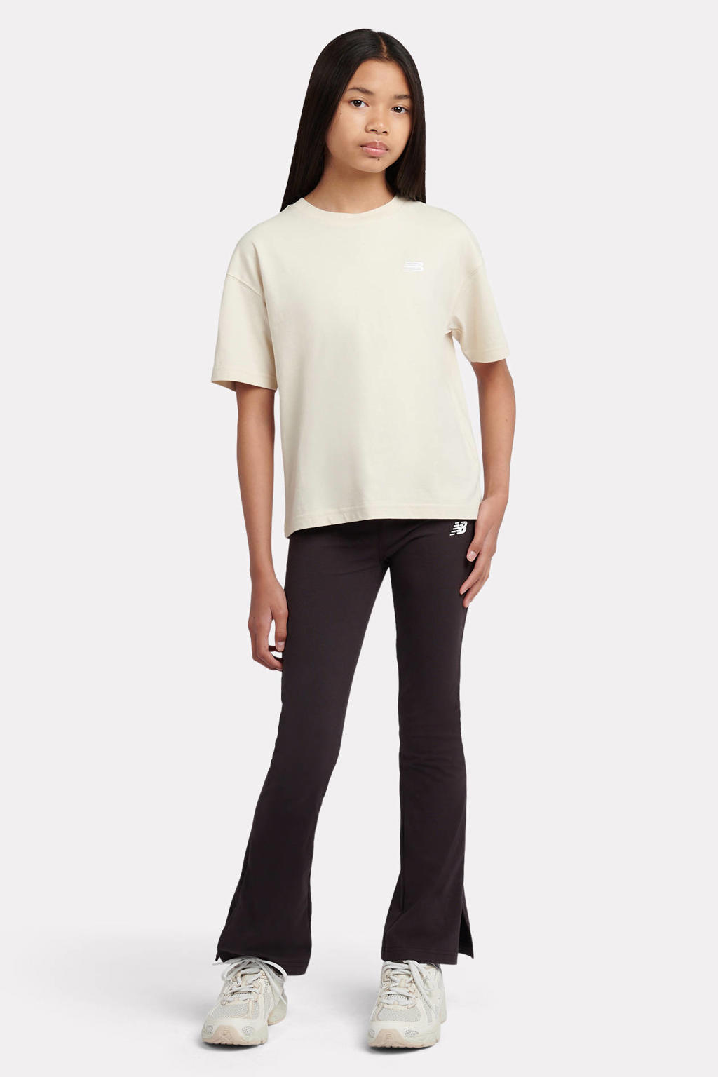 Beige meisjes New Balance T-shirt van katoen met effen, korte mouwen en ronde hals