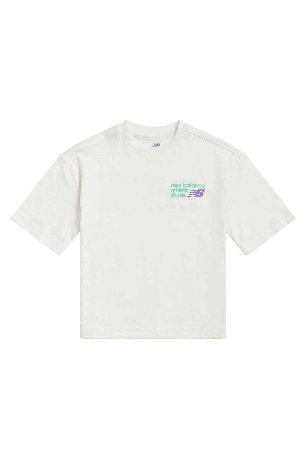 Witte jongens en meisjes New Balance T-shirt van katoen met backprint, korte mouwen en ronde hals