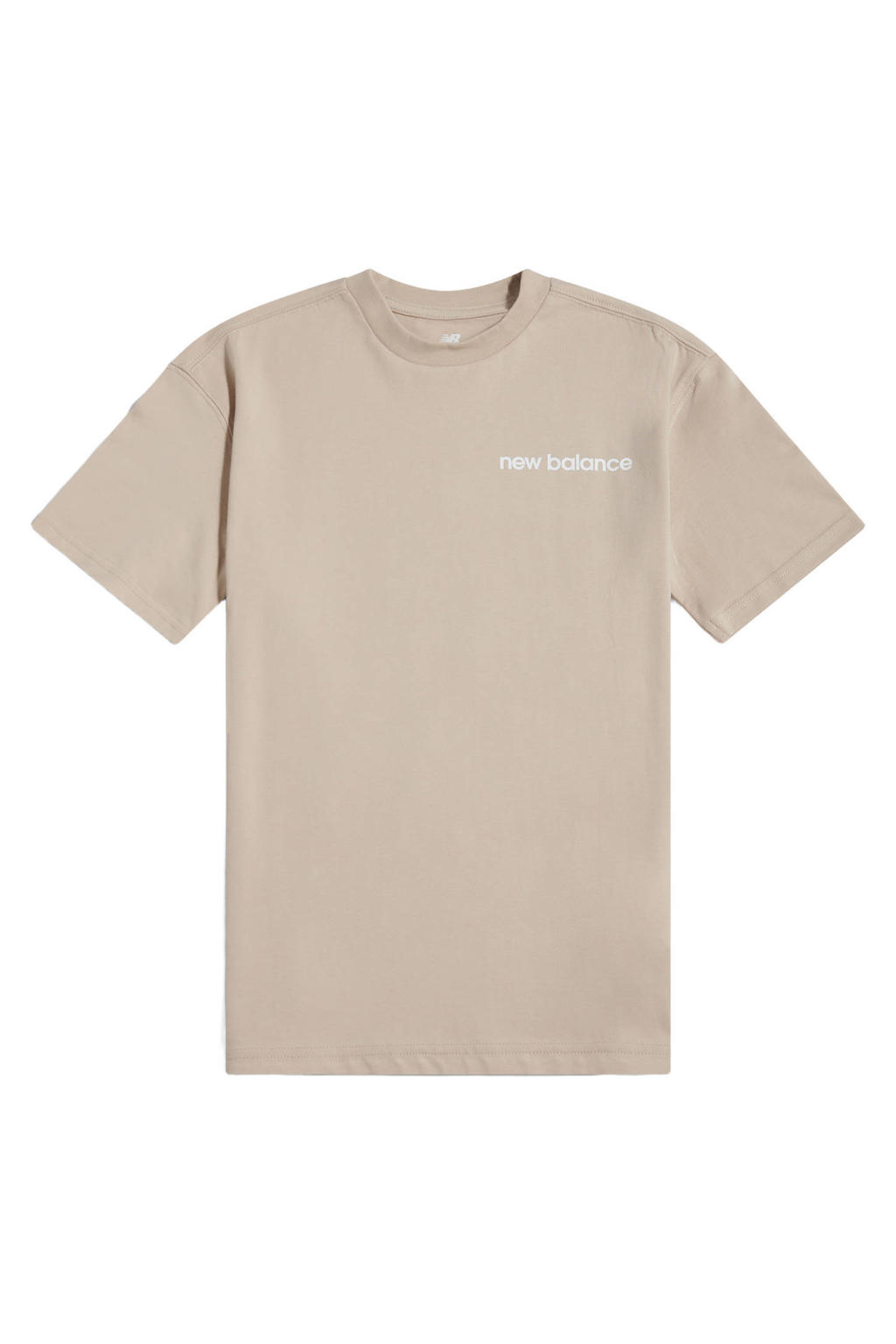 Beige jongens en meisjes New Balance T-shirt van katoen met backprint, korte mouwen en ronde hals