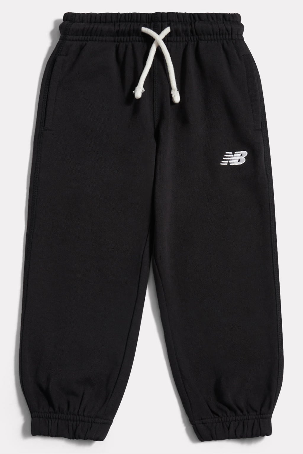 Zwarte jongens en meisjes New Balance trainingsbroek van katoen met elastische tailleband met koord en effen