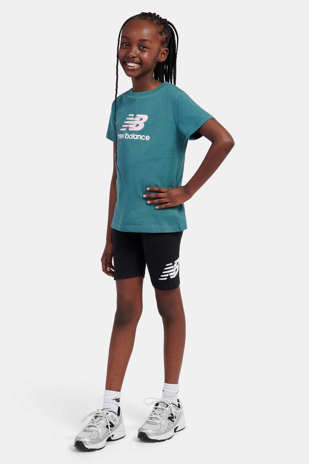 Zwarte meisjes New Balance bikershort van katoen met elastische tailleband en printopdruk