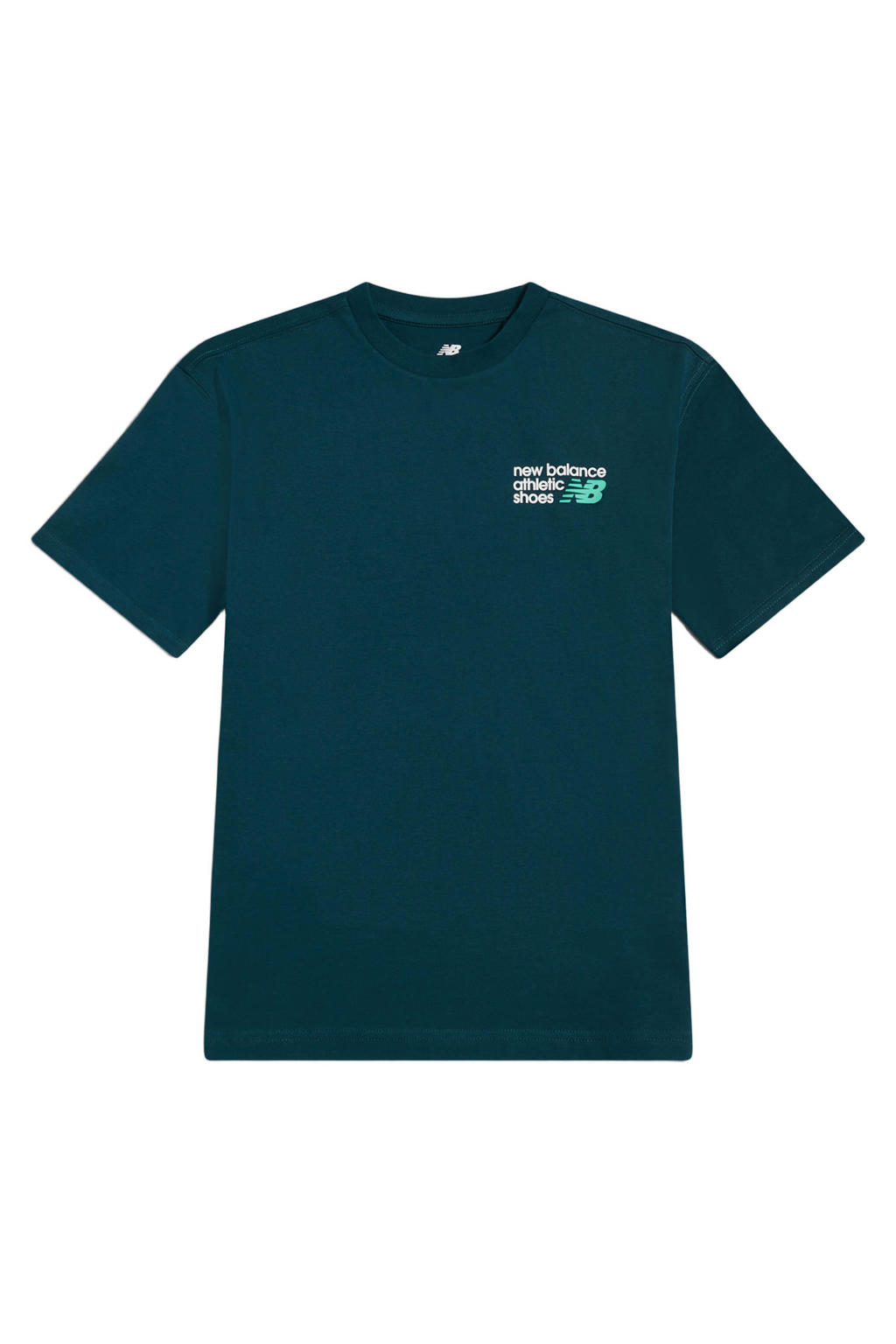 Groene jongens en meisjes New Balance T-shirt van katoen met backprint, korte mouwen en ronde hals