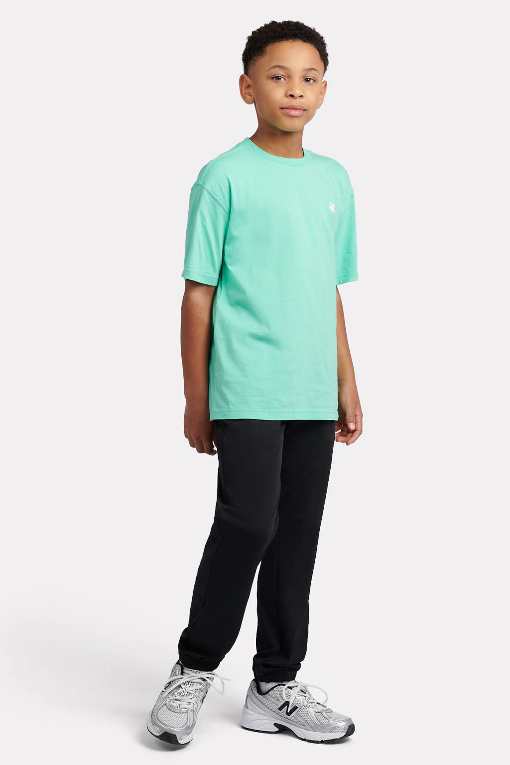 Groene jongens en meisjes New Balance T-shirt van katoen met effen, korte mouwen en ronde hals