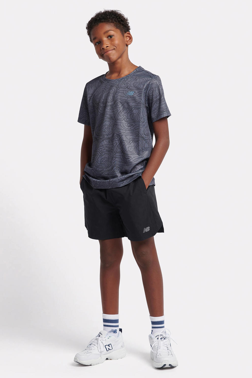 Zwarte jongens en meisjes New Balance short van polyester met elastische tailleband met koord en effen