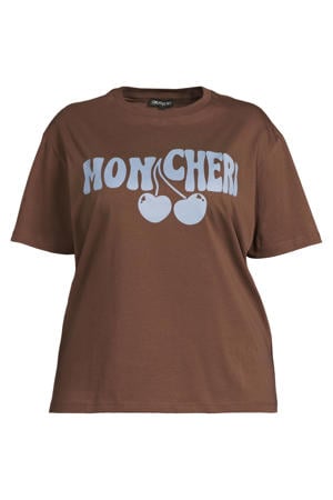 T-shirt met printopdruk bruin